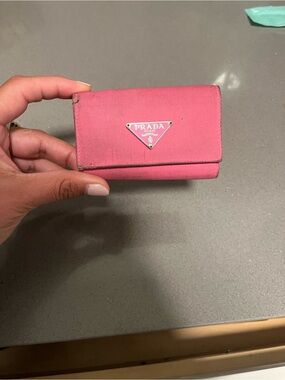 Prada Pink Triangular Logo Key & Card Holder